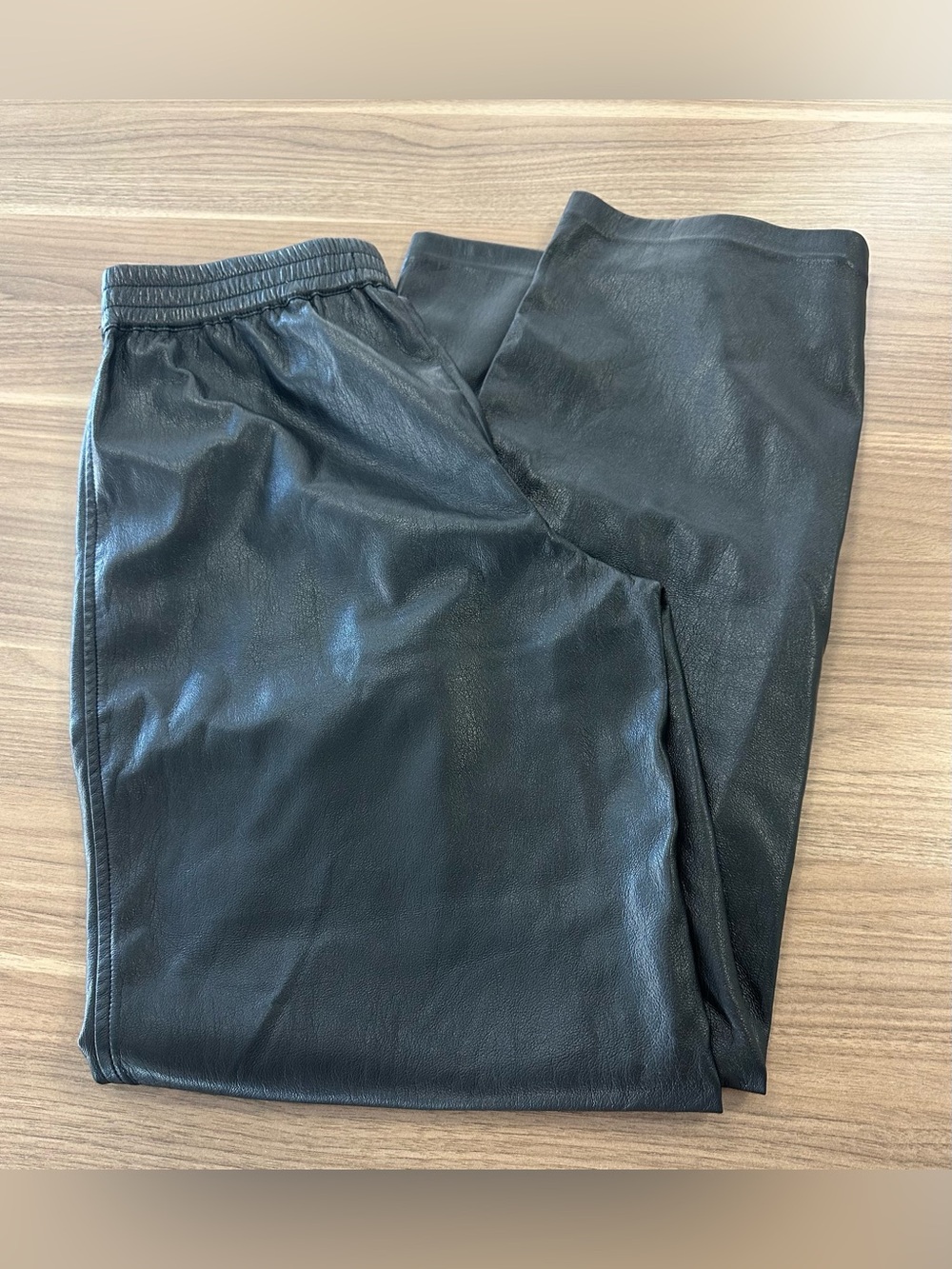 Babaton Black Faux Leather Straight-Leg Pants